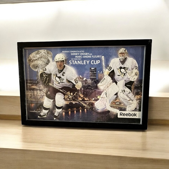 Pittsburgh Penguins 2009 Stanley Cup Reebok Framed Poster Fleury/Crosby NHL - Picture 4 of 4